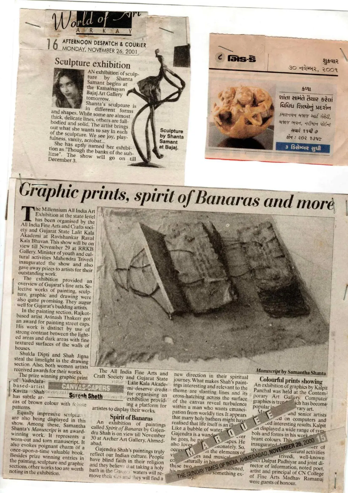 Afternoon Despatch & Courier, 26 November 2001 — Sculpture Exhibition — "Through the Banks of the Sublime"