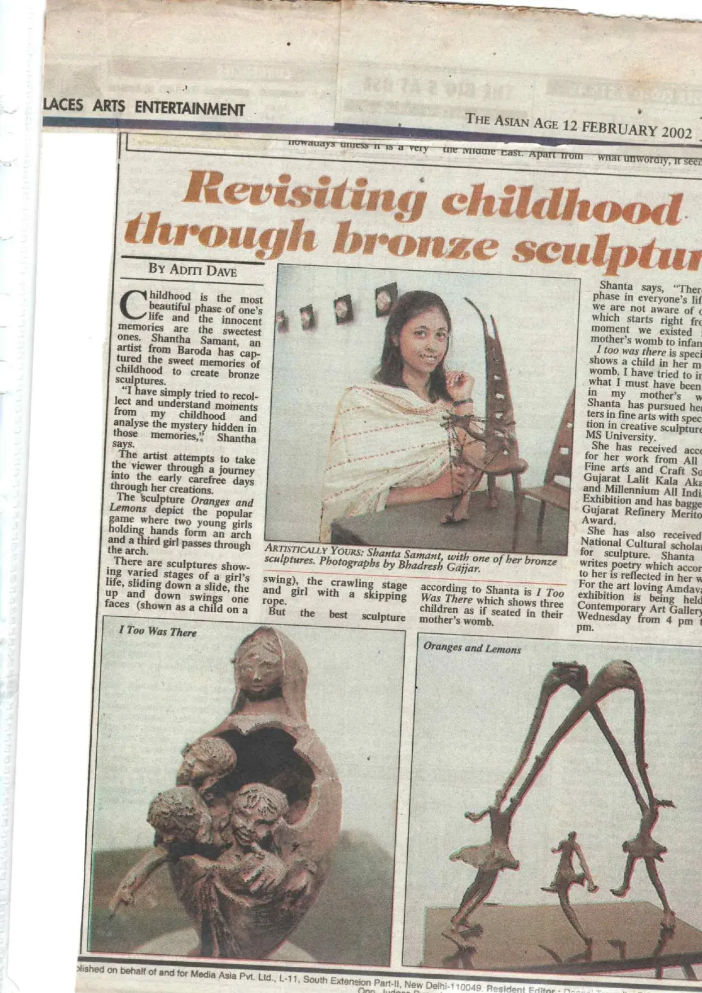 The Asian Age, 12 February 2002 — Revisiting childhood through bronze sculpture