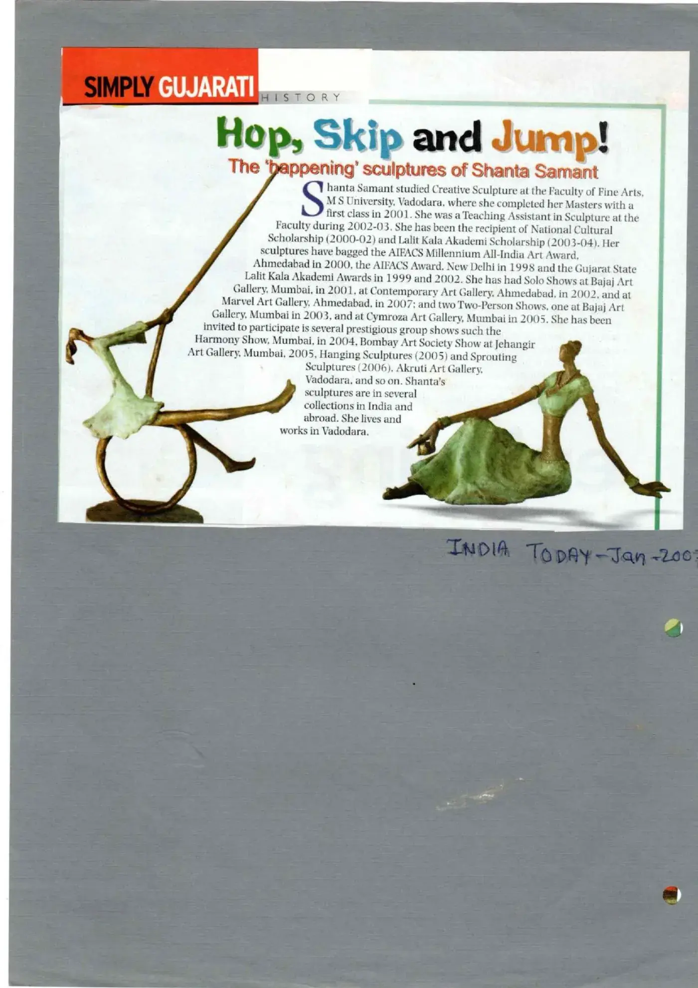 India Today (Simply Gujarati), January 2001 — Hop, Skip and Jump! The 'happening' sculptures of Shanta Samant