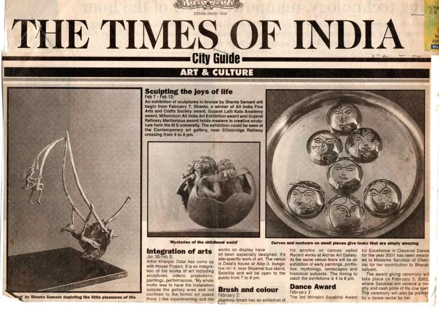 The Times of India (City Guide), 7–13 February 2002 — Sculpting the joys of life